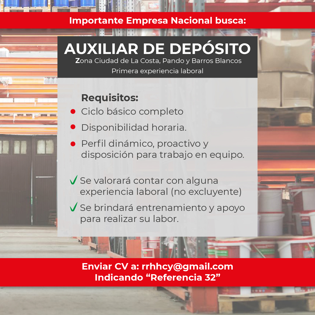 Oportunidad laboral – Auxiliar de depósito
