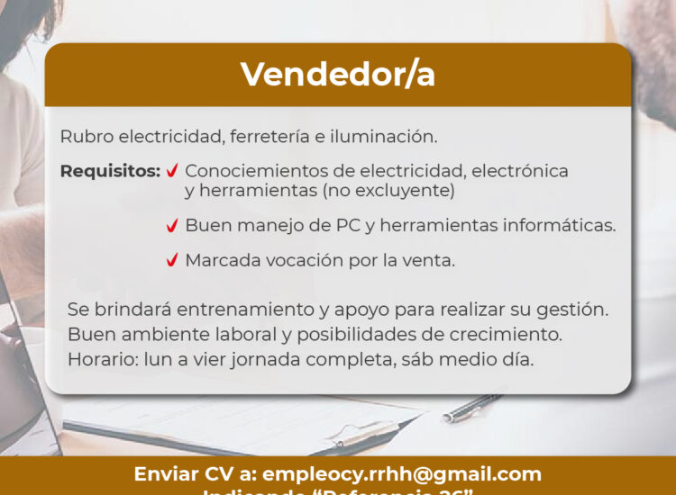 Oportunidad laboral – Vendedor/a