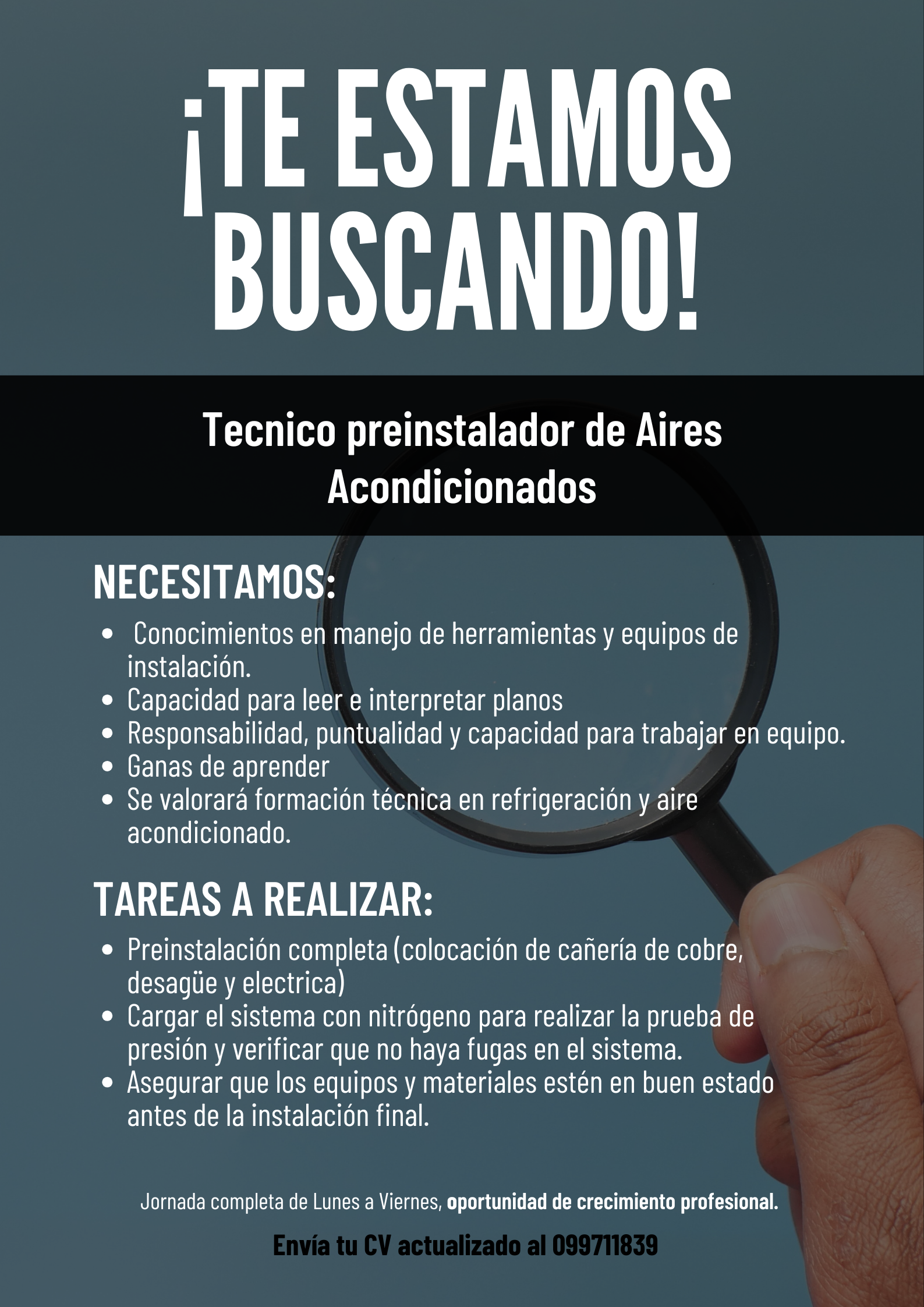 Oportunidad laboral – Técnico preinstalador de Aires Acondicionados