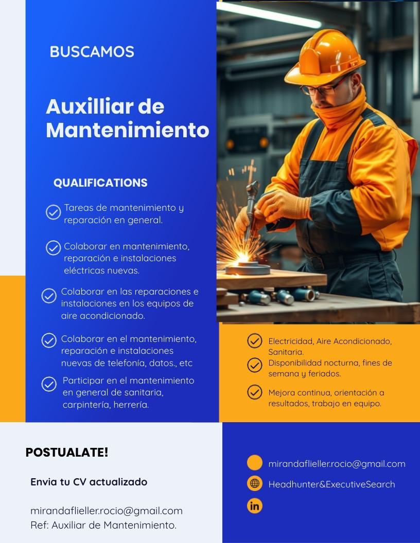 Oportunidad laboral – Auxiliar de mantenimiento