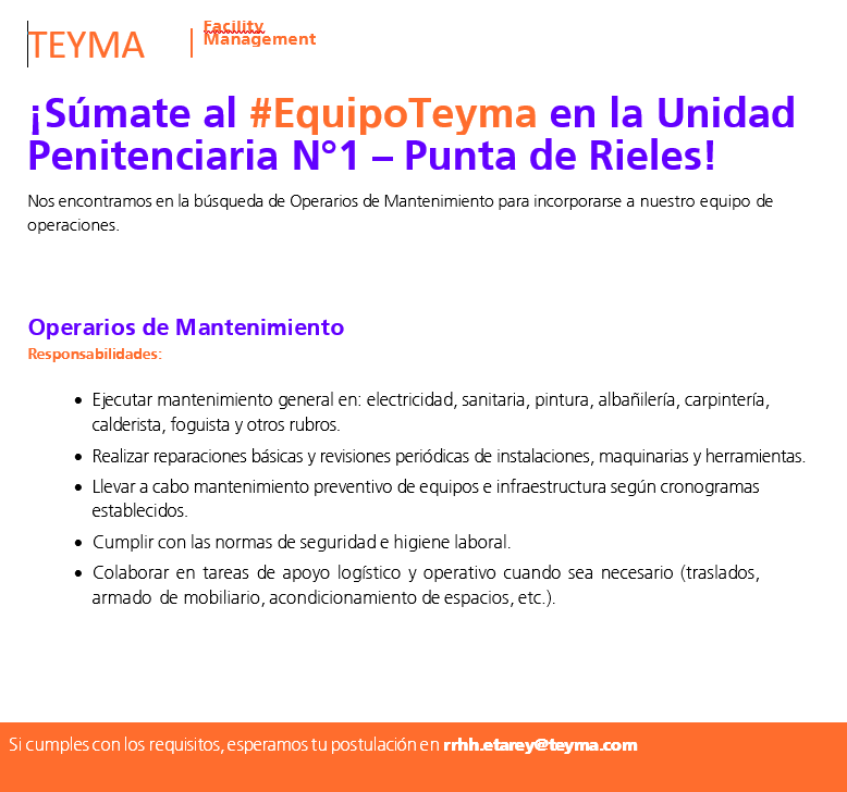 Oportunidad laboral – Operario de Mantenimiento