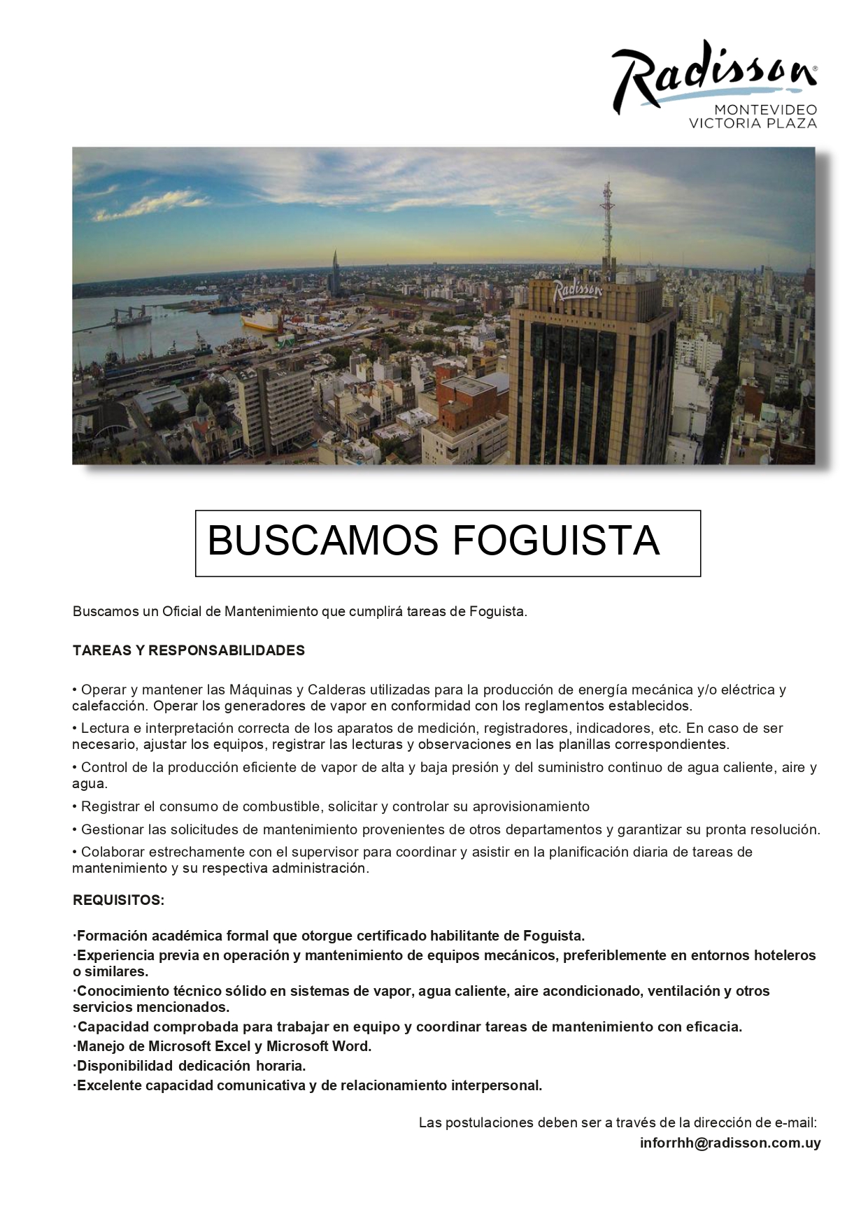 Oportunidad laboral – Foguista