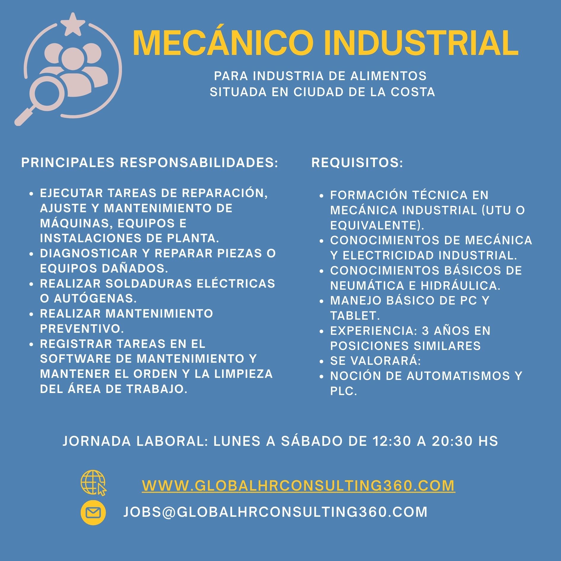 Oportunidad laboral – Mecánico Industrial