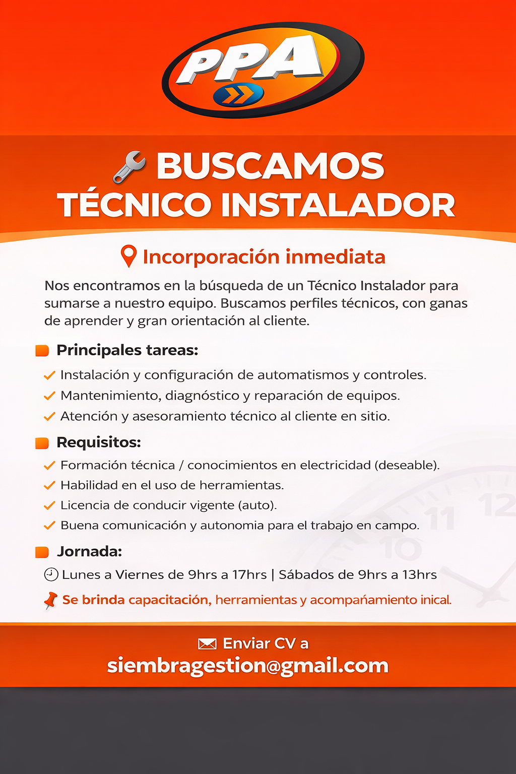 OPORTUNIDAD LABORAL – TÉCNICO INSTALADOR