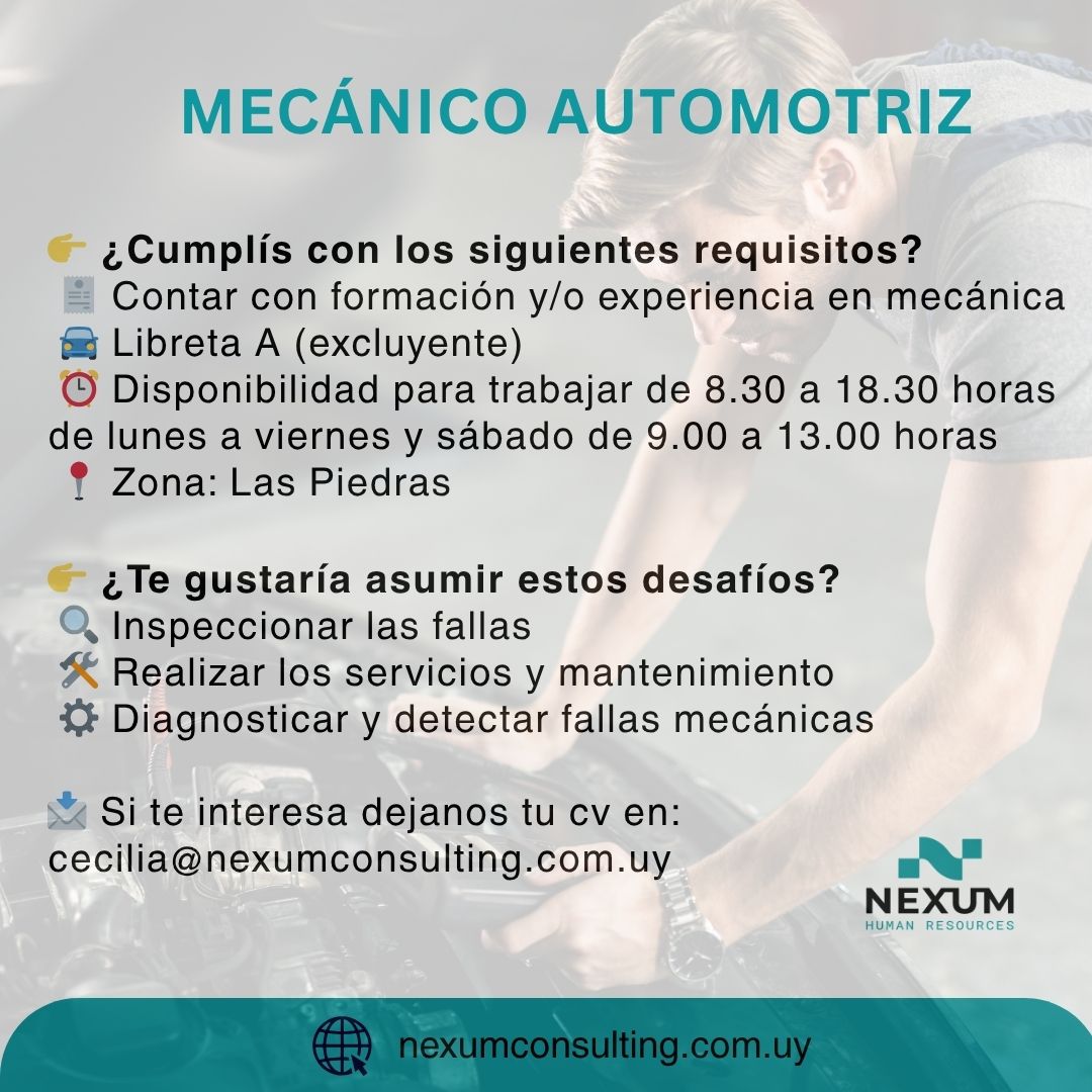 OPORTUNIDAD LABORAL – MECÁNICO AUTOMOTRIZ