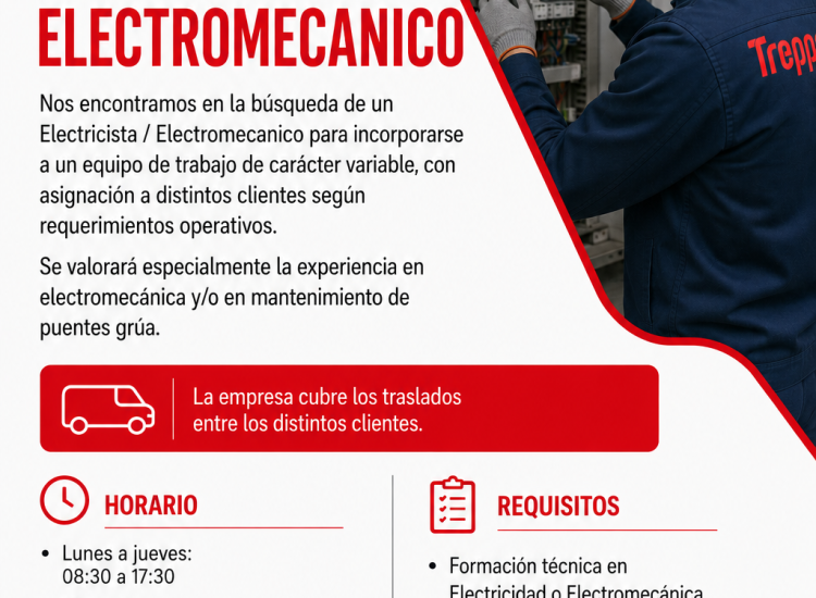 OPORTUNIDAD LABORAL – ELECTRICISTA – ELECTROMECÁNICO