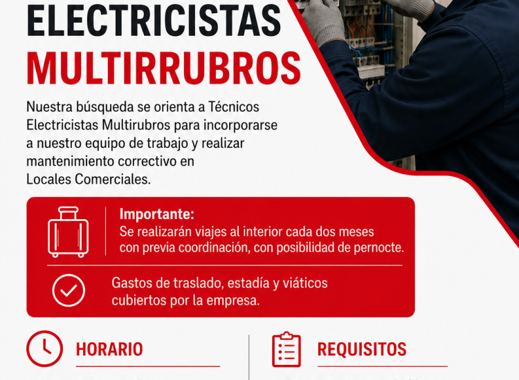 OPORTUNIDAD LABORAL – ELECTRICISTA MULTIRRUBRO