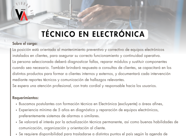 OPORTUNIDAD LABORAL – TÉCNICO EN ELECTRÓNICA