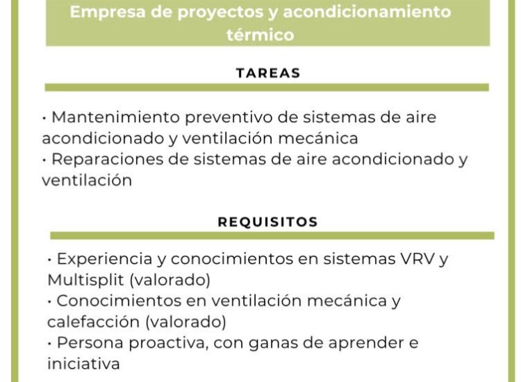 OPORTUNIDAD LABORAL – AIRE ACONDICIONADO