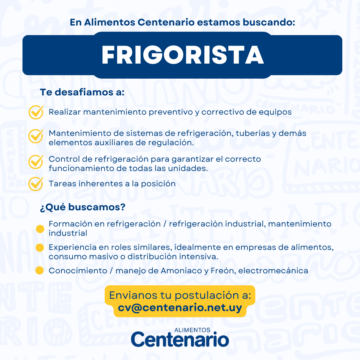 OPORTUNIDAD LABORAL – FRIGORISTA